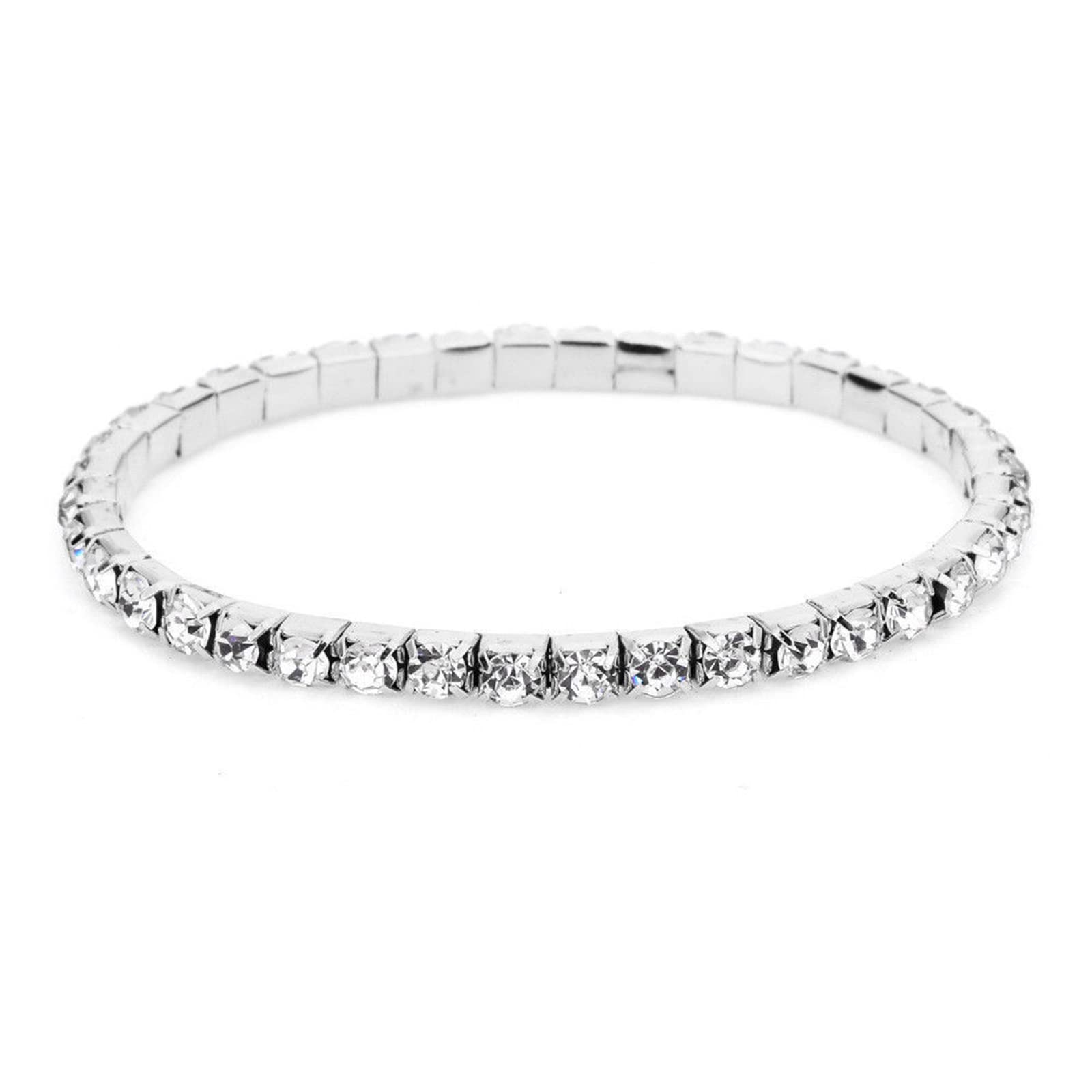 Zeshimb Cubic Zirconia Tennis Bracelet Crystal Cz Chain Bracelet Silver Tennis Chain Bracelet Diamond Round Bracelet Wedding Bridal Rhinestone Bracelets Jewelry for Women (Single Layer)