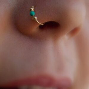 Zeshimb Turquoise Nose Rings Hoop Surgical Steel Septum Nostril Hoop Gold Turquoise Captive Bead Nose Ring Helix Cartilage Nose Ring Earrings Body Piercing Jewelry