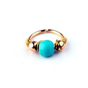 Zeshimb Turquoise Nose Rings Hoop Surgical Steel Septum Nostril Hoop Gold Turquoise Captive Bead Nose Ring Helix Cartilage Nose Ring Earrings Body Piercing Jewelry