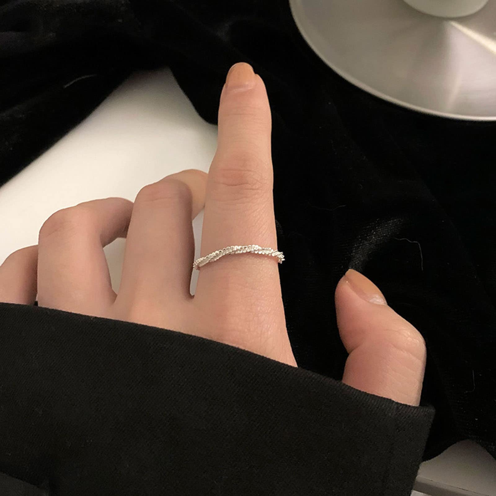 Zeshimb Sparkling Gypsophila Rings Silver Starry Minimalist Ring Shiny Thin Twist Ring Sparkling Knuckle Band Women Jewelry Gift for her