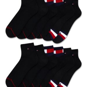 Tommy Hilfiger Men's Quarter Socks - 12 Pack Performance Cushion Comfort Socks - Breathable Athletic Socks for Men (7-12), Size 7-12, Premium Black