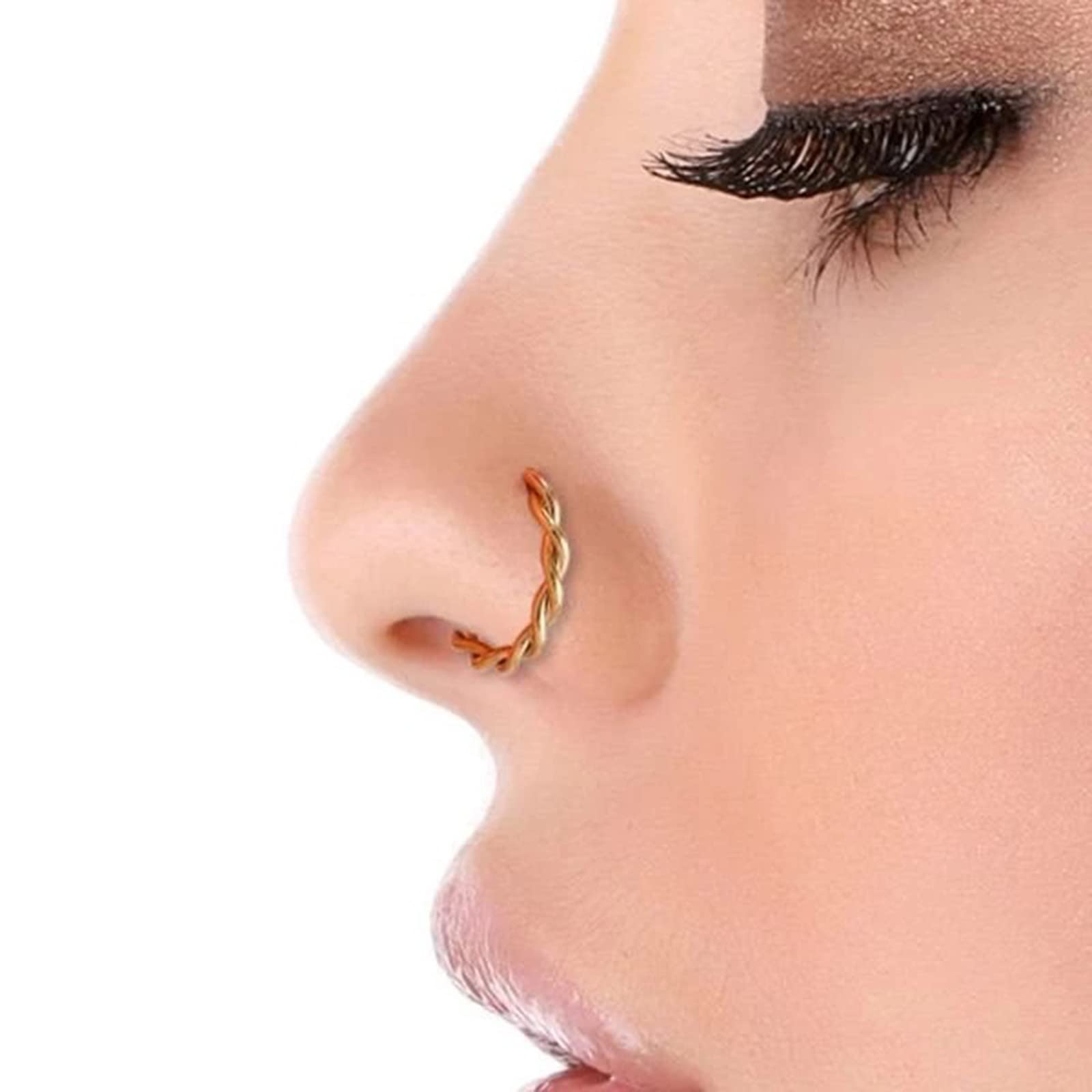 Zeshimb Gold Twisted Rope Nose Rings Minimalist Tribal Handmade Nose Ring Screw Stainless Steel Nose Rings Earrings Body Piercing Jewelry for Women Teen Girls