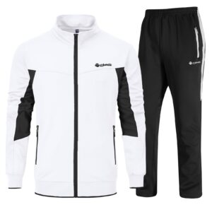 ysento men's tracksuits set outfits 2 piece jogging suits warm up running track sets sweatsuits white m