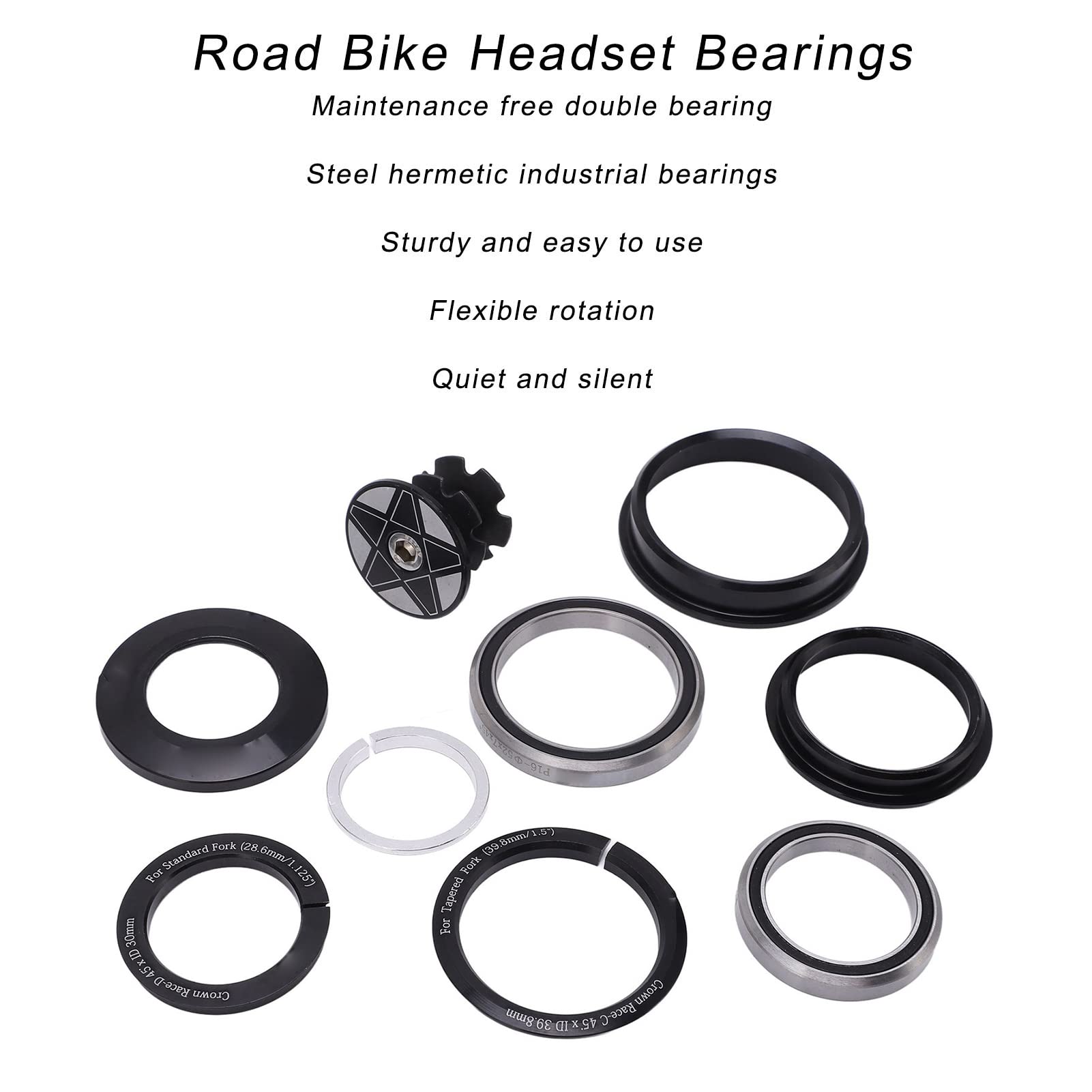 BuyWeek Bike Headset Bearings, Aluminum Alloy Bicycle Headset Top Caps Bearings Bicycle Accessories for Mountain Road Bike