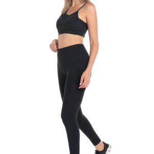 Kyodan Women’s Brushed Mesh Run Leggings Yoga Pants with Pockets 25” Black Mediu