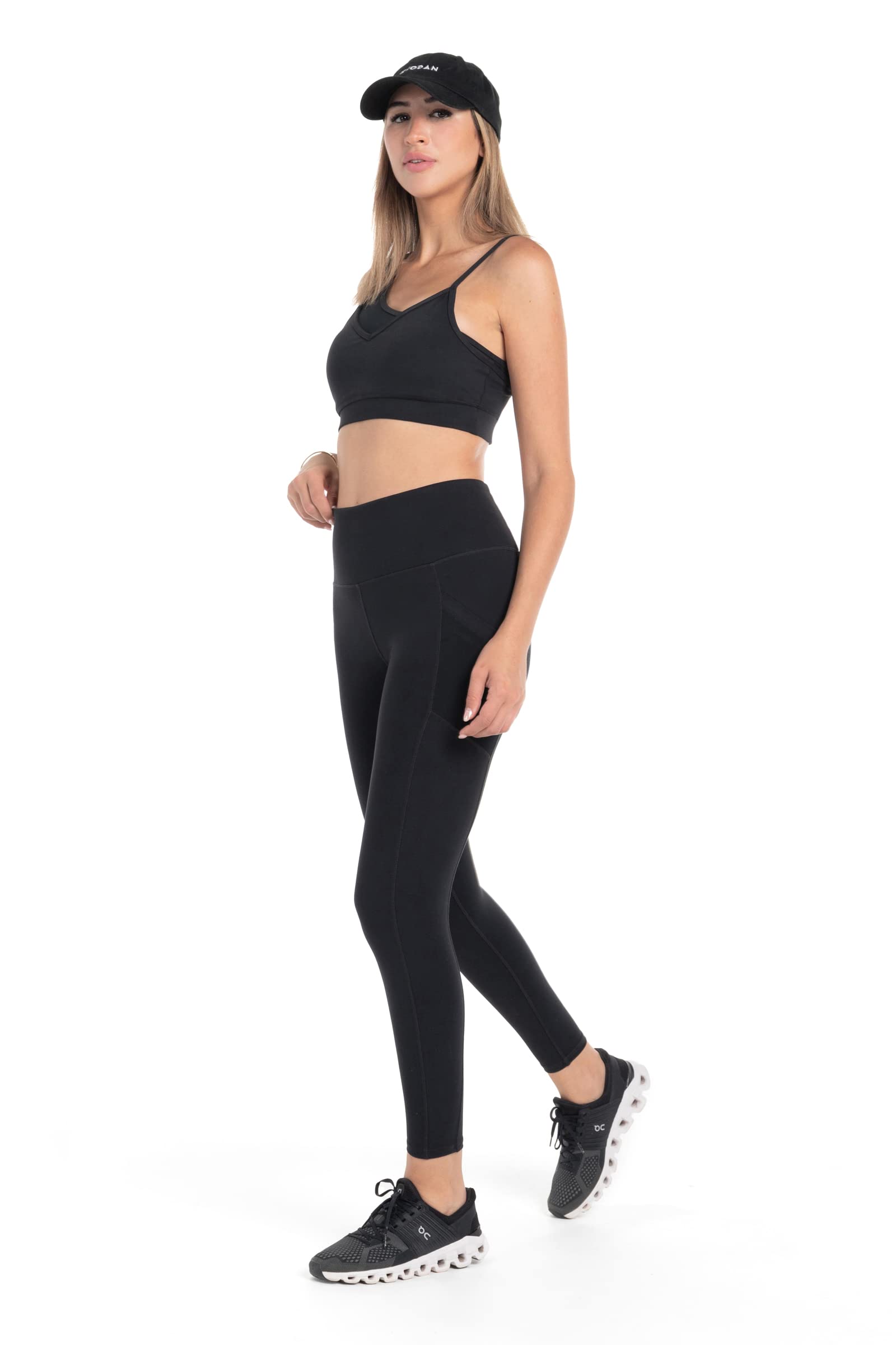 Kyodan Women’s Brushed Mesh Run Leggings Yoga Pants with Pockets 25” Black Mediu