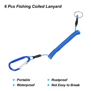 PATIKIL 3.3ft Fishing Tool Lanyard, 6 Pack Safety Cord Spiral Lanyard Tether Retractable with Metal Clip Keychain for Boating Kayak, Blue