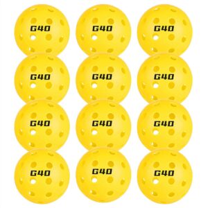 goldpig outdoor pickleball balls 40 holes pickleballs 12 pack durable pickle balls for all types of pickleball paddles wood & concrete floor tennis court with 1 carry bag & 2 handle straps