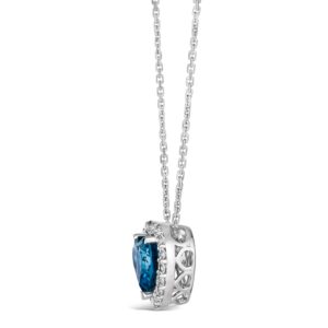 LE VIAN 2 1/2 Carat White and Blue Topaz Heart Halo Pendant Necklace for Women in 14k White Gold on 18 Inch Long Chain