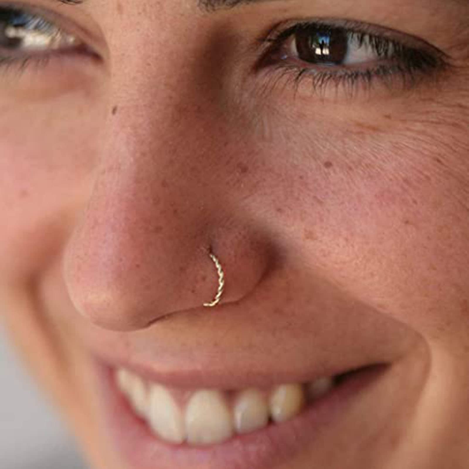 Zeshimb Gold Twisted Rope Nose Rings Minimalist Tribal Handmade Nose Ring Screw Stainless Steel Nose Rings Earrings Body Piercing Jewelry for Women Teen Girls