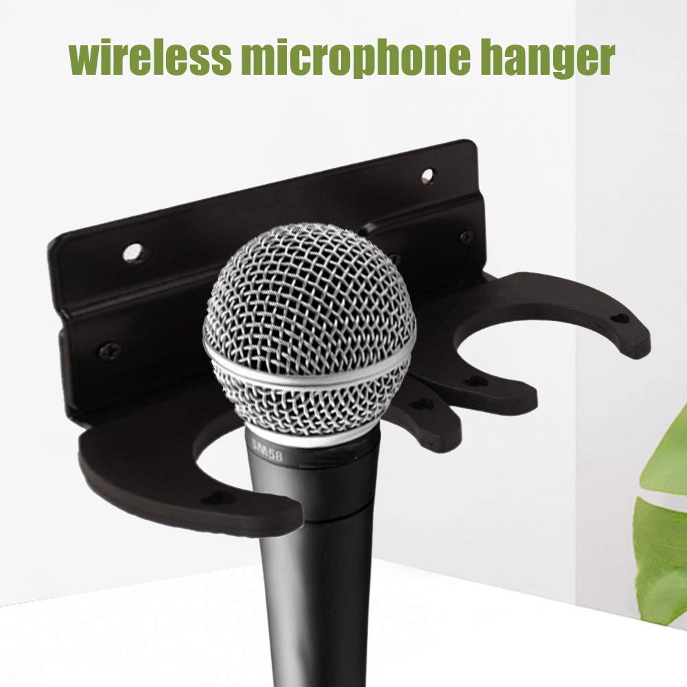 Microphone Holder, Wireless Microphone Holder for Mic Stand Wall Mounted Microphone Hanger Clip Double Hook Stands Holder Bracket Rack Clamp with Screws Microphone Accessories