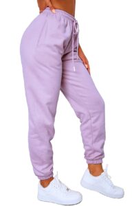 waitfairy women's high waisted sweatpants cinch bottom jogger pants with pockets for teen girls light purple l