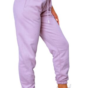 Waitfairy Women's High Waisted Sweatpants Cinch Bottom Jogger Pants with Pockets for Teen Girls Light Purple L