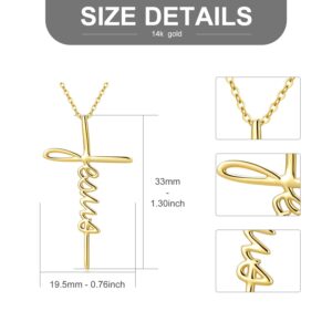 SISGEM Solid 14K Gold Jesus Cross Necklace Hope Believe Pendant Necklace Religious Jewelry for Women Anniversary Birthday Mother's Day