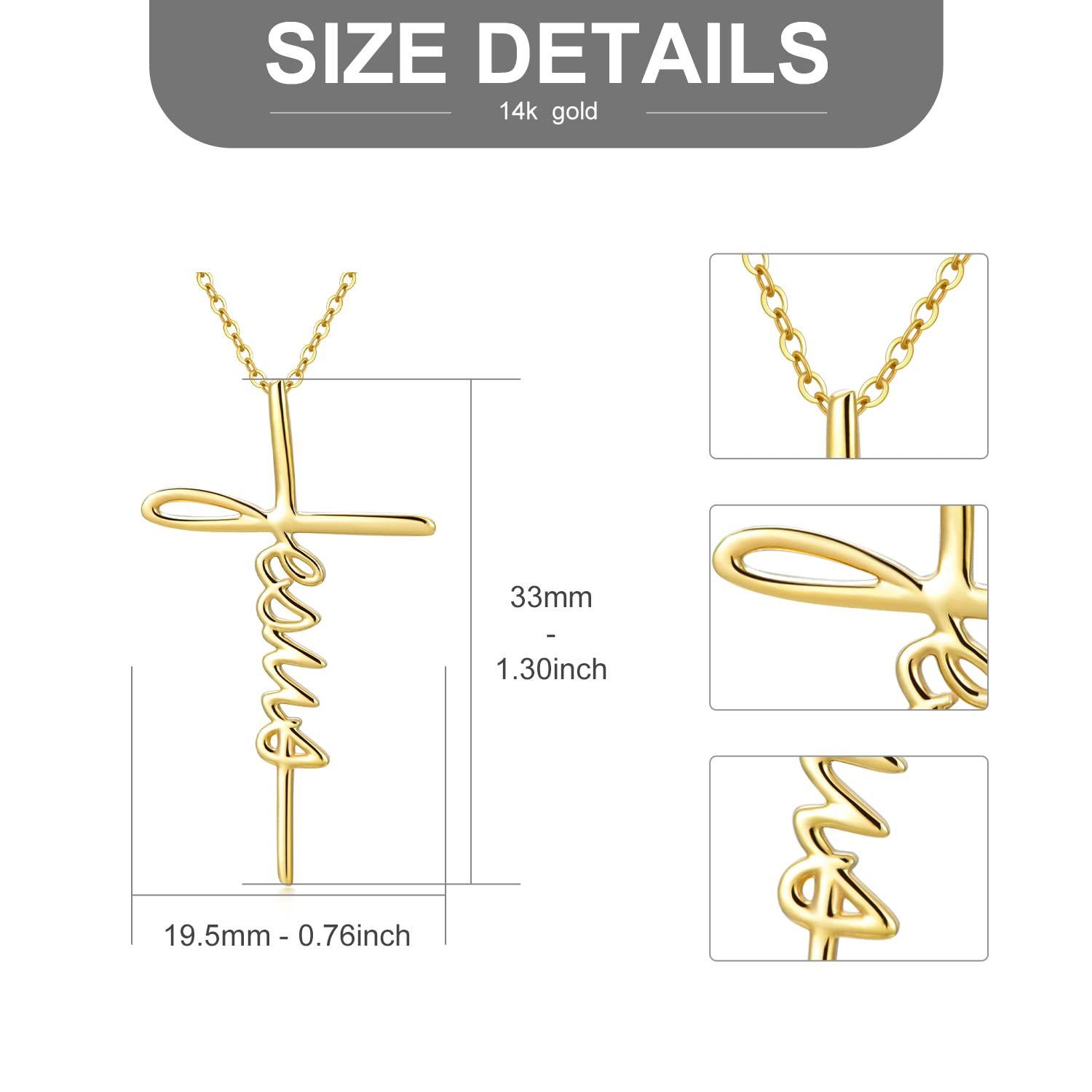 SISGEM Solid 14K Gold Jesus Cross Necklace Hope Believe Pendant Necklace Religious Jewelry for Women Anniversary Birthday Mother's Day