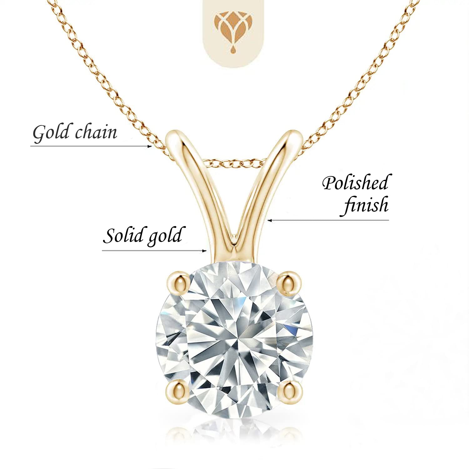 The Diamond Deal 1.00ct (1.00Cttw) Carat Round Brilliant Solitaire Lab-Grown Diamond Solitaire Pendant Necklace for Women in 14k Yellow Gold with 18" Gold Chain