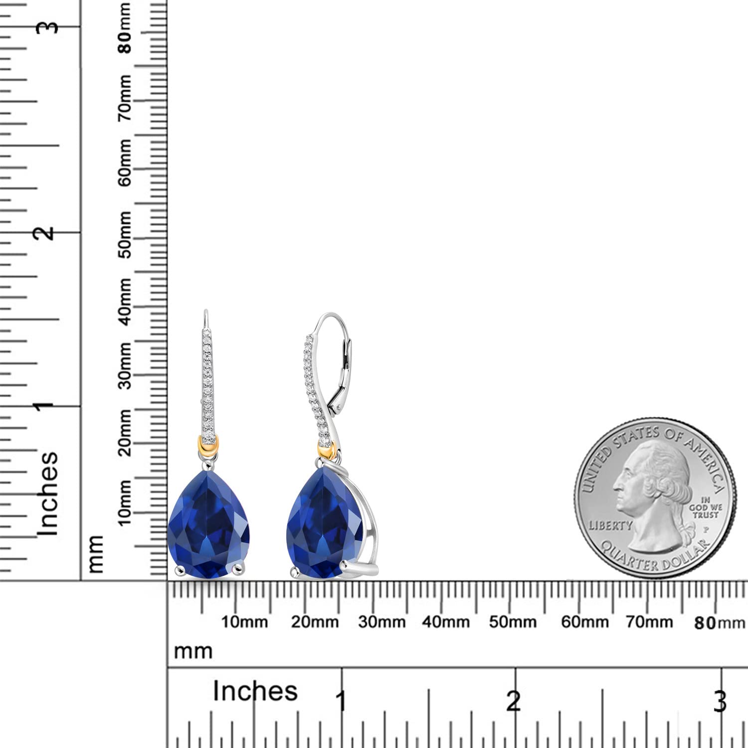 Gem Stone King 925 Sterling Silver and 10K Yellow Gold 16X12MM Pear Shape Gemstone Birthstone and White Moissanite Teardrop Drop Dangle Earrings For Women