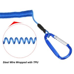 PATIKIL 3.3ft Fishing Tool Lanyard, 6 Pack Safety Cord Spiral Lanyard Tether Retractable with Metal Clip Keychain for Boating Kayak, Blue