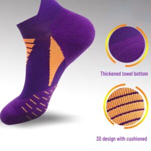 Nigeiyeme Men Organic Cotton Basketball Socks Terry Knit Ankle Socks Fitness Breathable Quick Dry Cycling Short Socks (Yellow/Purple/Black/Orange/Blue-5 Pairs,One-size)