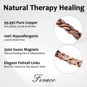 Feraco Copper Bracelet for Women for 99.99% Solid Copper Magnetic Bracelets Unique X Shape Links Magnet Jewelry (Fishtail with Ring)