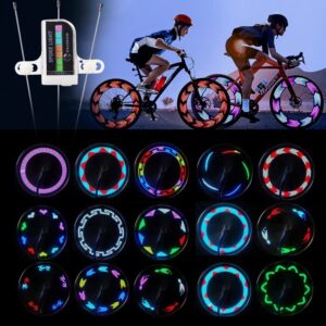 Bike Wheel Lights, Bike Spoke Lights Bicycle Wheel Lights Bike Lights for Wheels Double-Sided 14pcs LED Colorful 30 Changes Patterns Bike tire Lights Bike tire Accessories (Black 14LEDs-2pieces)