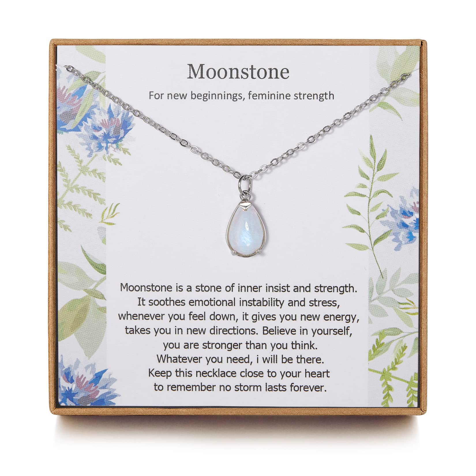 NOURISHLOV New Beginning Moonstone Sterling Silver Necklace for Women, Divorce Gifts for Women, Healing gifts for her, New Job Gift, Minimalistic Moonstone Jewelry