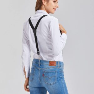 Suspenders for Women with 3 Swivel Hooks and 1" Width Strap for Jeans and Shorts, also for Slim or Young Men (Black)