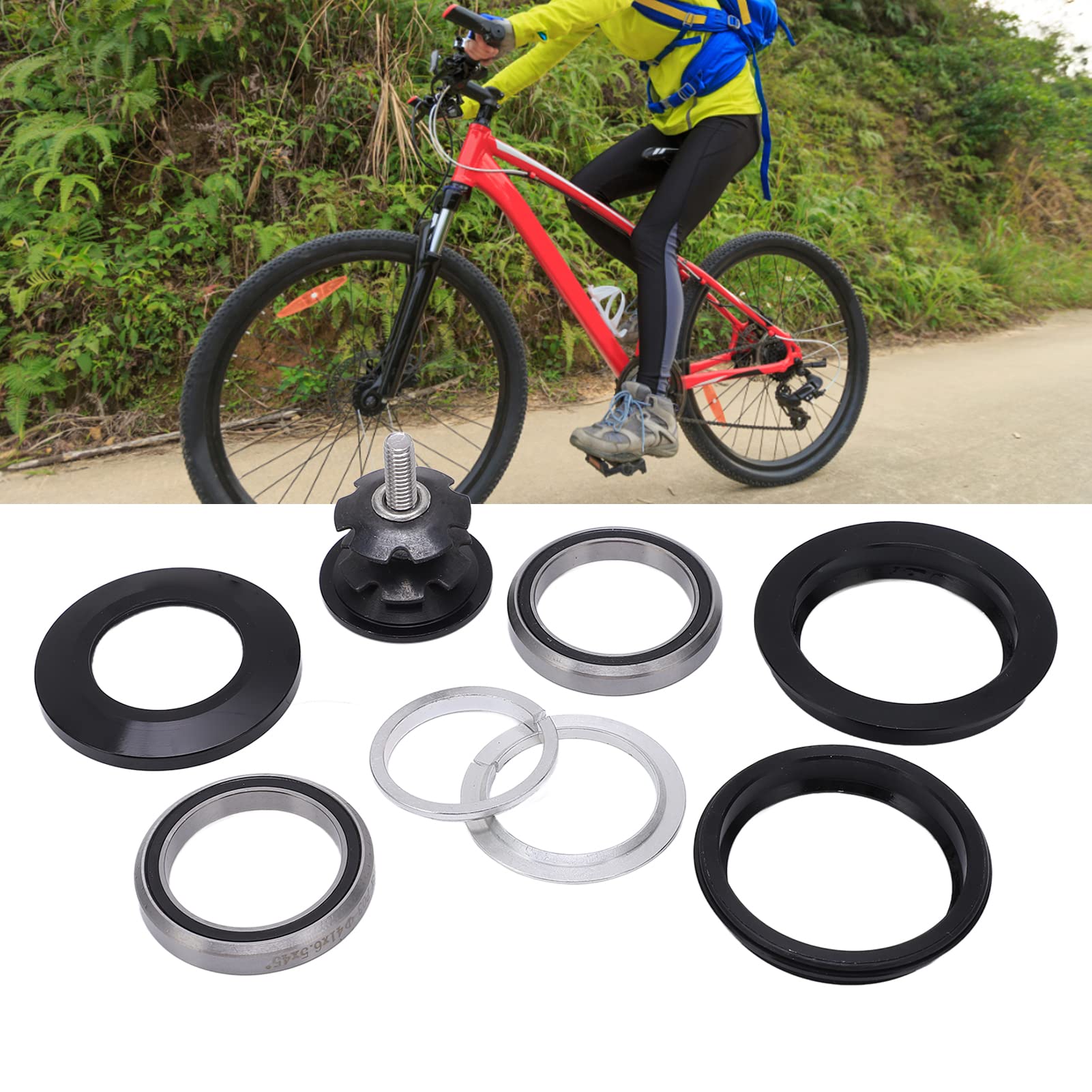 BuyWeek Bike Headset Bearings, Road Bike Double Sealed Bearing Headset Low Noise Mountain Bike Headset for 44‑50.6mm Frame