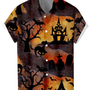 WHO IN SHOP Men's Halloween Shirts Cute Scary Horror Short Sleeve Button Up Shirt