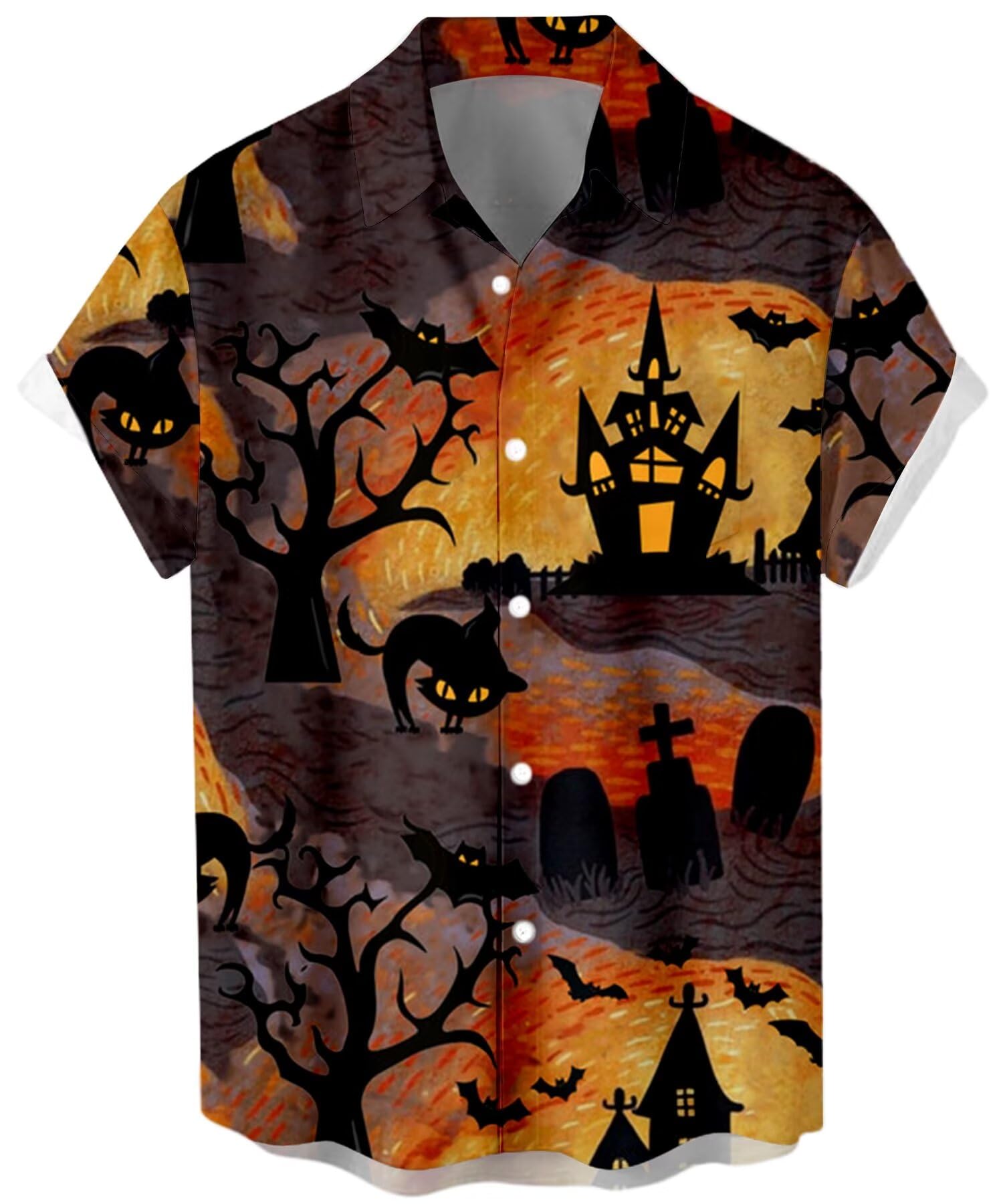 WHO IN SHOP Men's Halloween Shirts Cute Scary Horror Short Sleeve Button Up Shirt