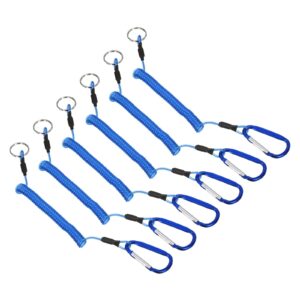 PATIKIL 3.3ft Fishing Tool Lanyard, 6 Pack Safety Cord Spiral Lanyard Tether Retractable with Metal Clip Keychain for Boating Kayak, Blue