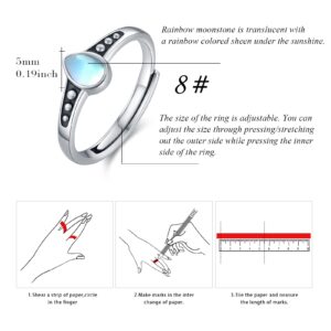 CUOKA MIRACLE Moonstone Ring 925 Sterling Silver Moonstone Open Adjustable Ring Moonstone Jewelry Gift for Women Daughter Friends