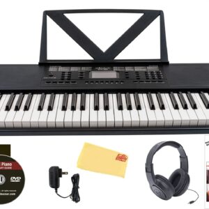 Vault KT-54 Keytone 54-Key Keyboard Black Bundle with Headphones, Keyboard Stickers, Austin Bazaar Instructional DVD and Polishing Cloth