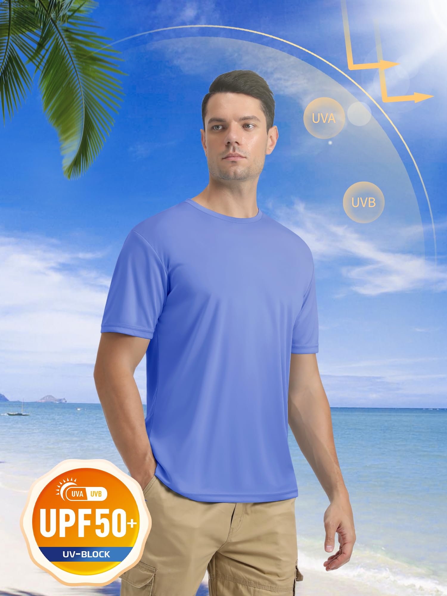 Mens Sun Shirts Short Sleeve UPF 50+ T-Shirt Quick Dry Shirts Moisture Wicking Summer Shirts Rash Guard T Shirts Light Blue M