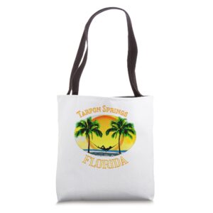 tarpon springs florida palm trees beach vacation tote bag