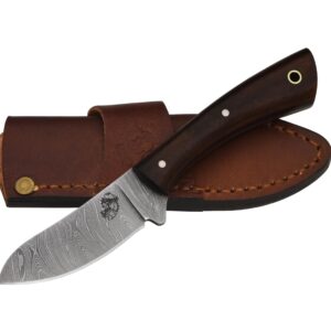 Knives Ranch Damascus Skinning Knife, Fixed Blade Hunting Knife with Rosewood Handle and Heavy-Duty Dual Horizontal/Vertical Sheath (3129-IRW)