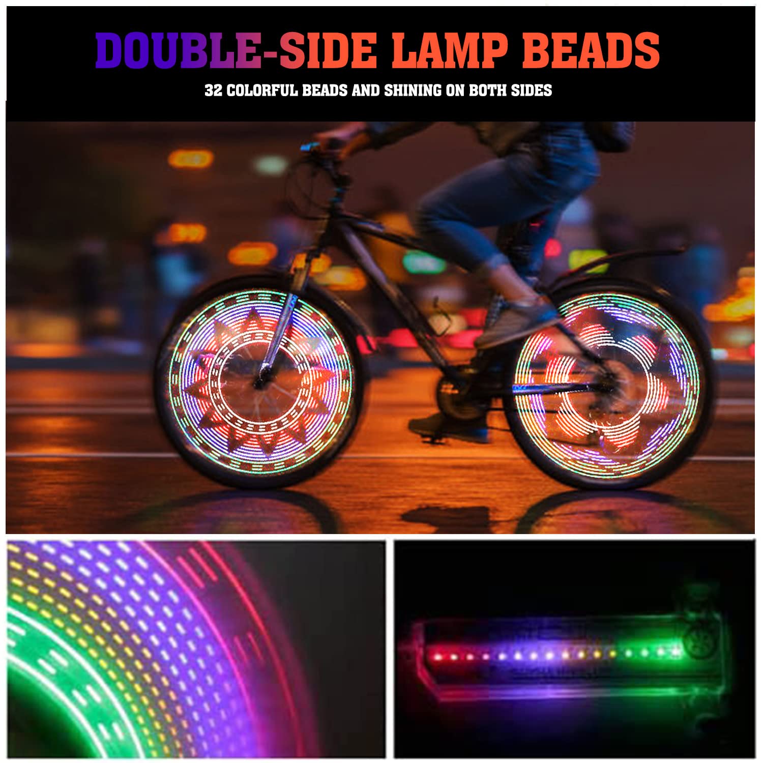 Bike Wheel Lights,Bike Spoke Lights Bicycle Wheel Lights,IPX5 Waterproof,2 Control Modes,Ultra Bright 32pcs LED 32 Exquisite Patterns,Bike tire Lights Bike tire Accessories (Blue 32LEDs-2pieces)