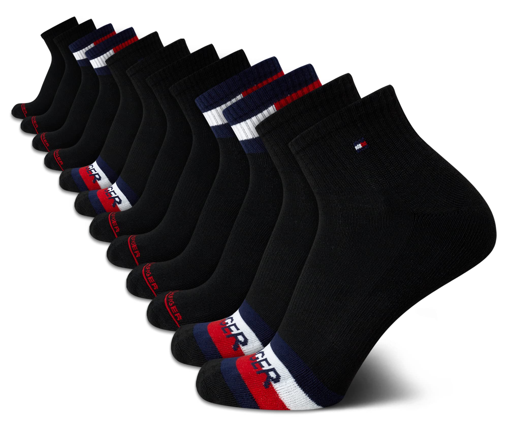 Tommy Hilfiger Men's Quarter Socks - 12 Pack Performance Cushion Comfort Socks - Breathable Athletic Socks for Men (7-12), Size 7-12, Premium Black