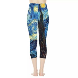 ZPINXIGN Van Gogh Starry Night Capri Leggings for Women High Waisted Yoga Workout Pants for Tummy Control Butt Lifting Athletic Clothes