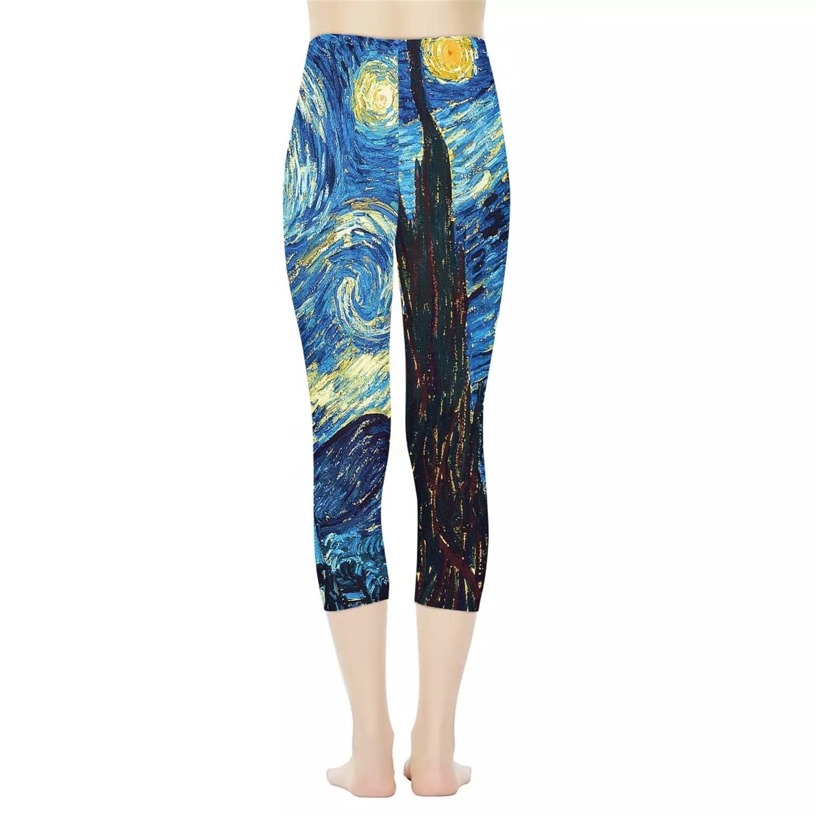 ZPINXIGN Van Gogh Starry Night Capri Leggings for Women High Waisted Yoga Workout Pants for Tummy Control Butt Lifting Athletic Clothes