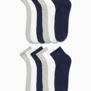 Tommy Hilfiger Men's Quarter Socks - 12 Pack Soft Cushion Athletic Ankle Socks for Men - Breathable Men's Sports Socks, Size 7-12, Navy Multi