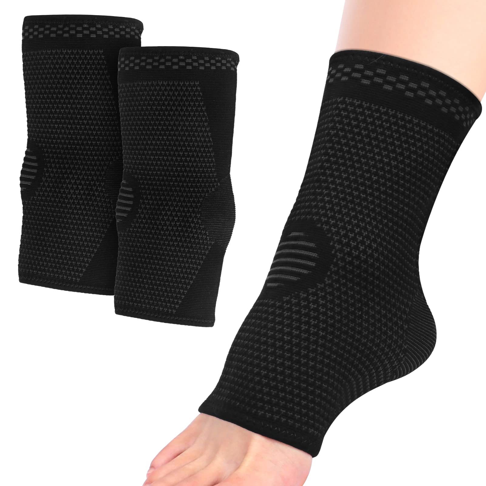 FYY Ankle Brace, 2 Pack Ankle Compression Sleeve for Injury Recovery & Joint Pain, Achilles Tendon Support, Reduce Swelling, Plantar Fasciitis Foot Socks with Arch Support for Women & Men (Medium, Black)