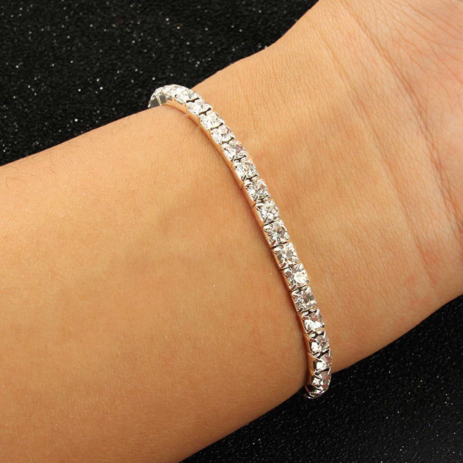 Zeshimb Cubic Zirconia Tennis Bracelet Crystal Cz Chain Bracelet Silver Tennis Chain Bracelet Diamond Round Bracelet Wedding Bridal Rhinestone Bracelets Jewelry for Women (Single Layer)