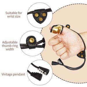 SOPOGER Archery Thumb Ring Handmade Brass Leather Finger Guard Adjustable Traditional Thumb Ring Mongolian Finger Protector for Horse Bow Longbow Recurve Bow (Black)