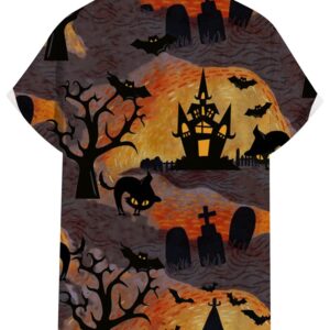 WHO IN SHOP Men's Halloween Shirts Cute Scary Horror Short Sleeve Button Up Shirt