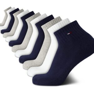 Tommy Hilfiger Men's Quarter Socks - 12 Pack Soft Cushion Athletic Ankle Socks for Men - Breathable Men's Sports Socks, Size 7-12, Navy Multi