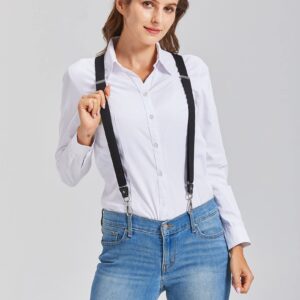 Suspenders for Women with 3 Swivel Hooks and 1" Width Strap for Jeans and Shorts, also for Slim or Young Men (Black)