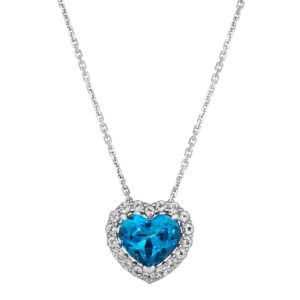 le vian 2 1/2 carat white and blue topaz heart halo pendant necklace for women in 14k white gold on 18 inch long chain