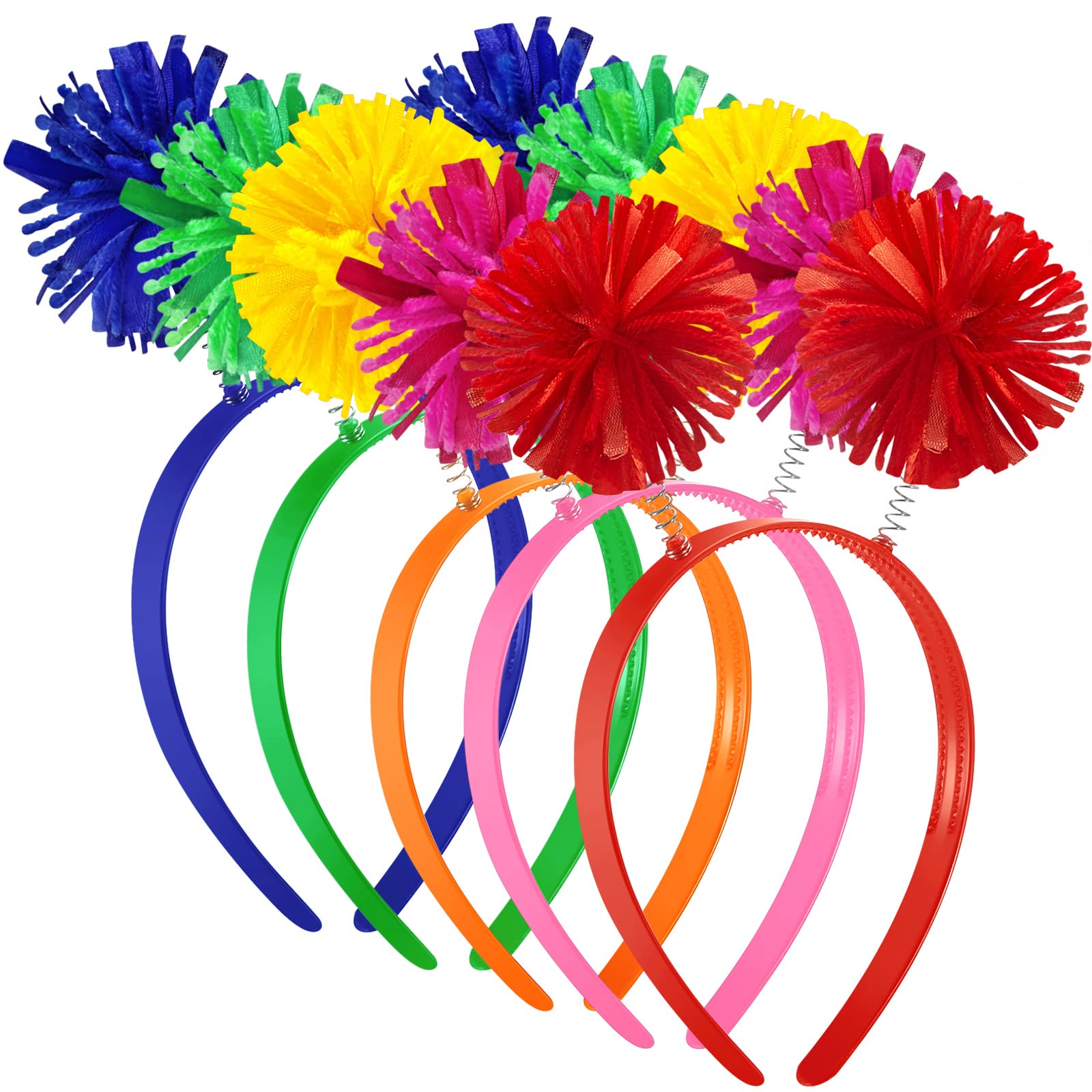 WILLBOND 5 Pieces Pom Pom Headbands for Women - Head Bopper Party Accessory (Mixed Colors)