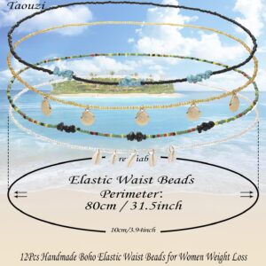 12 Pcs Handmade Waist Beads With Crystals Colorful African Waist Beads Boho Beads Waist Chains Energy Stone Beaded Body Chains for Women Girls